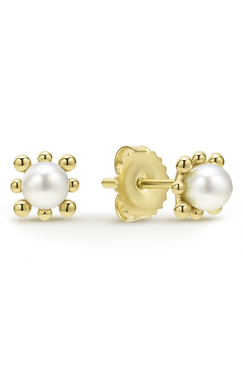 LAGOS 18K Lune Fleur Pearl Floral Stud Earrings, Alternate, color, Gold