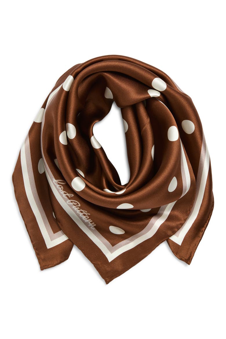 Retro Polka Dot Silk Square Bandana, Alternate, color, COFFEE
