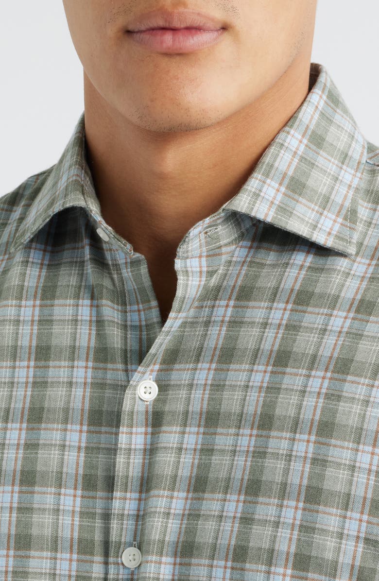 Peter Millar Whitecap Plaid Flannel Button-Up Shirt, Alternate, color, Basil