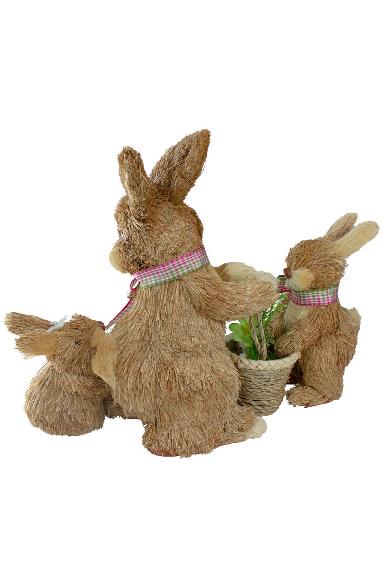 Northlight Sisal Mommy and Babies with Basket Easter Bunny Figure Decoration - 12.5", Alternate, color, Brown