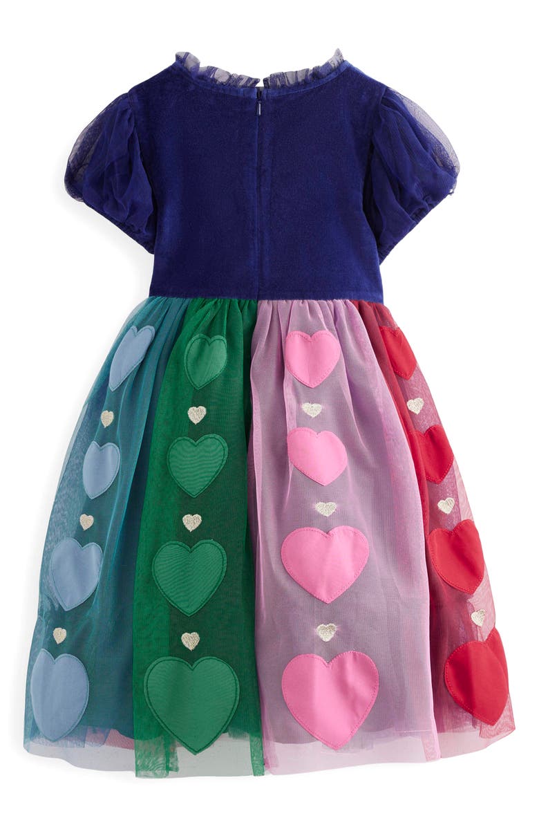 Mini Boden Kids' Heart Appliqué Velvet & Tulle Party Dress, Alternate, color, College Navy Hearts