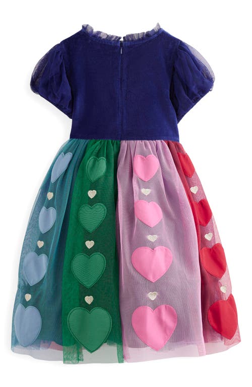 Mini Boden Kids' Heart Appliqué Velvet & Tulle Party Dress In Multi
