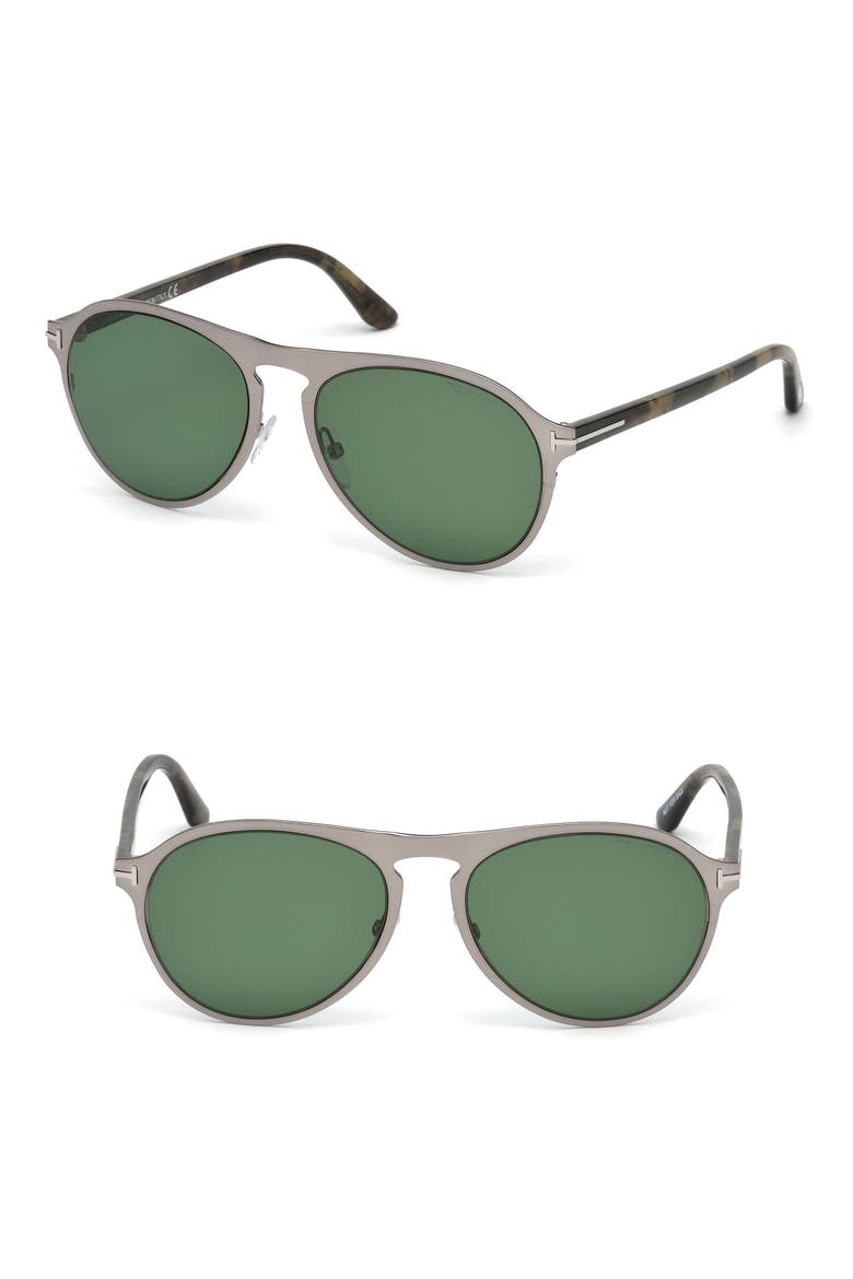 Bradburry 56mm Sunglasses, Main, color, SHINY LIGHT RUTHENIUM / GREEN