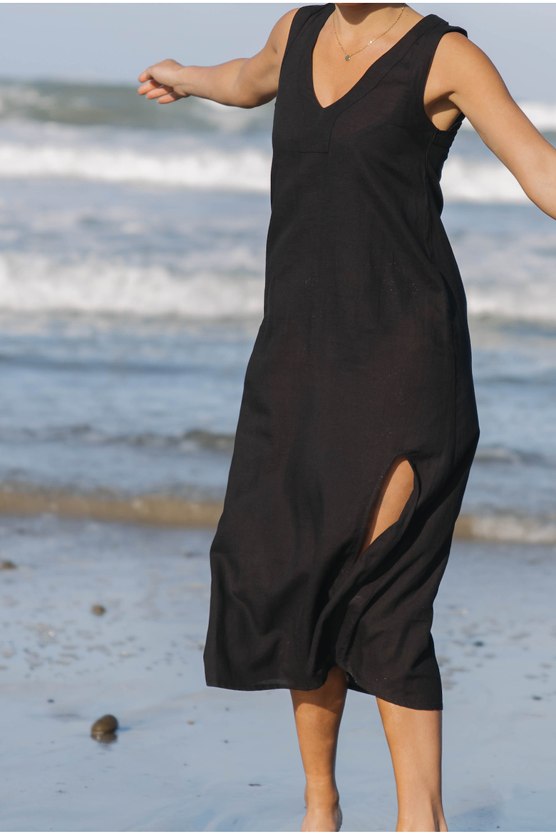 Grotta Midi Sleeveless Dress, Alternate, color, Black