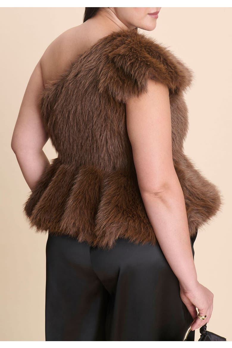 Faux Fur Peplum Top, Alternate, color, BROWN