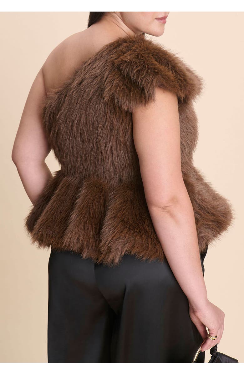 ELOQUII Faux Fur Peplum Top, Alternate, color, Brown