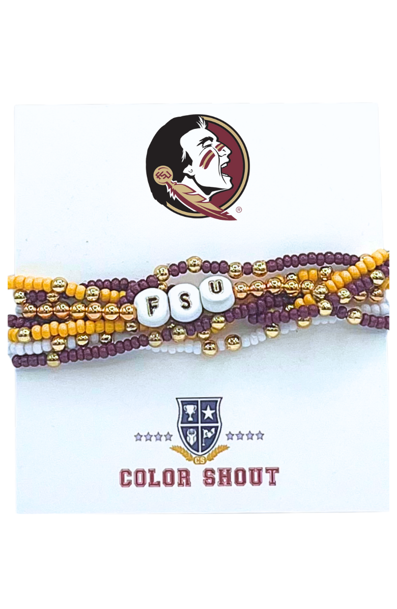 Color Shout Florida State Lucky 7 Bracelet Set, Main, color, Yellow Gold