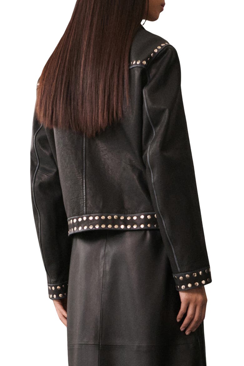 Studded Leather Jacket, Alternate, color, BLACK