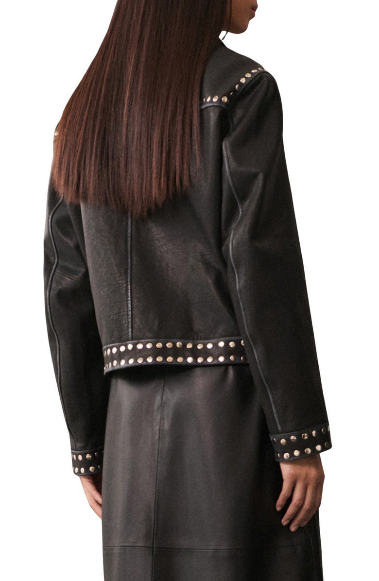 MANGO Studded Leather Jacket, Alternate, color, Black