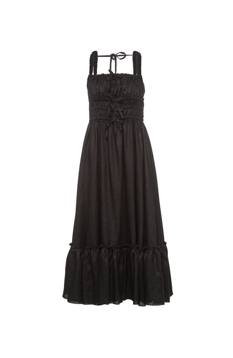 Vasiliki Amara Ruched Midi Linen Dress in Noir Black, Main, color, Noir Black