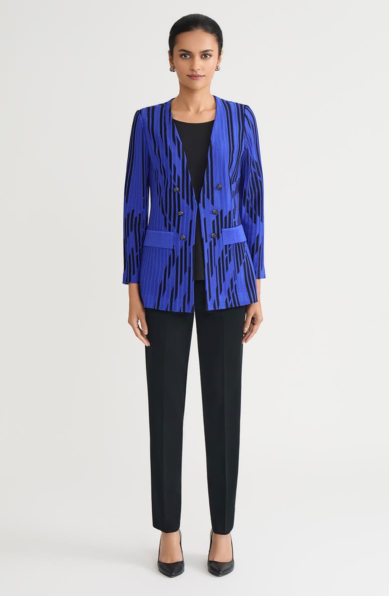 Ming Wang Tailored Lightweight Dual-Toned Burnout Knit Jacket, Alternate, color, Sapphire Sea/Black