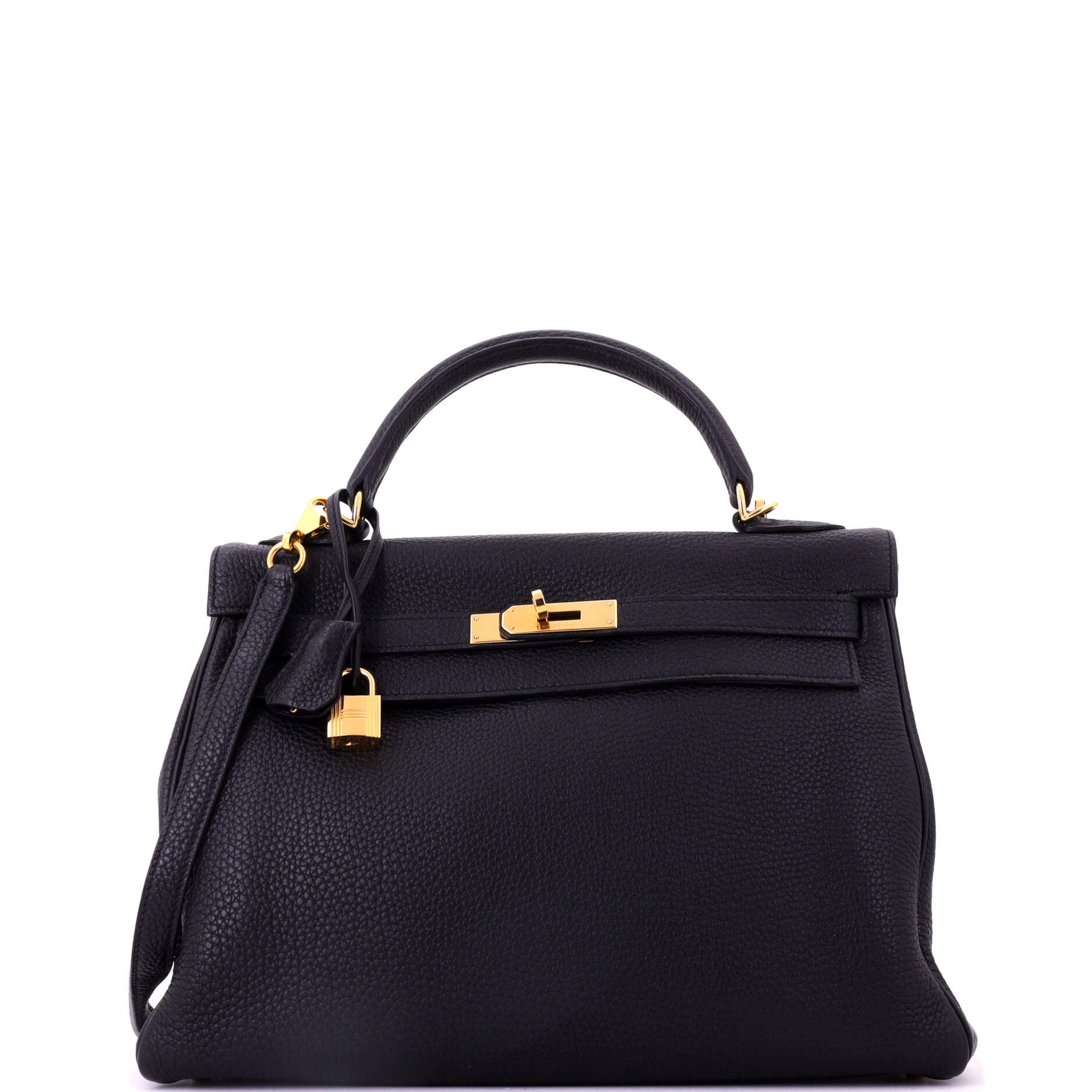 Pre-Owned Hermes Kelly Handbag Black Togo with Gold Hardware 32, Main, color, Noir