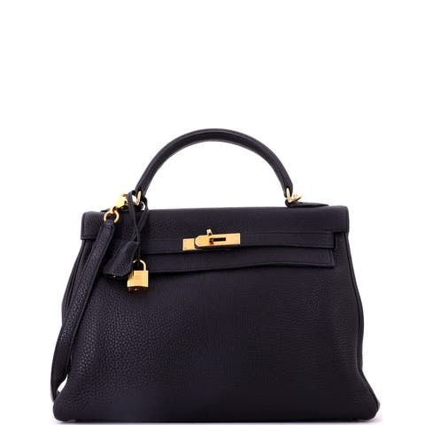 Kelly Handbag Black Togo with Gold Hardware 32