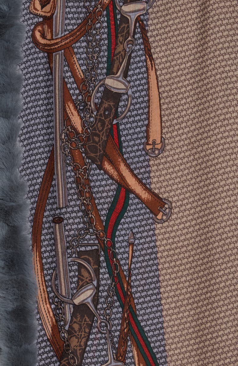 La Fiorentina Faux Fur Trim Chain Print Wrap Scarf, Alternate, color, Grey