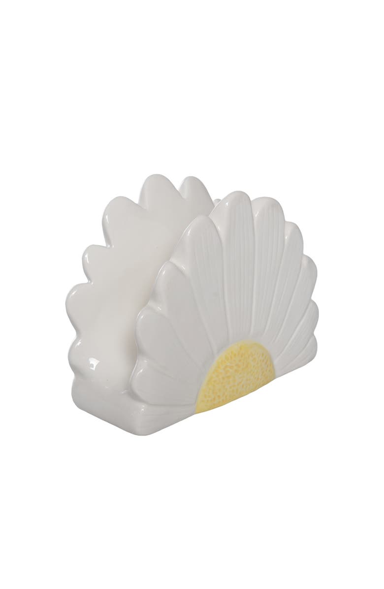 Transpac Dolomite Daisy Napkin Holder White and Yellow for Spring Serving and Entertaining, Main, color, Multicolored