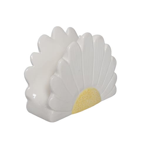 Dolomite Daisy Napkin Holder White and Yellow for Spring Serving and Entertaining