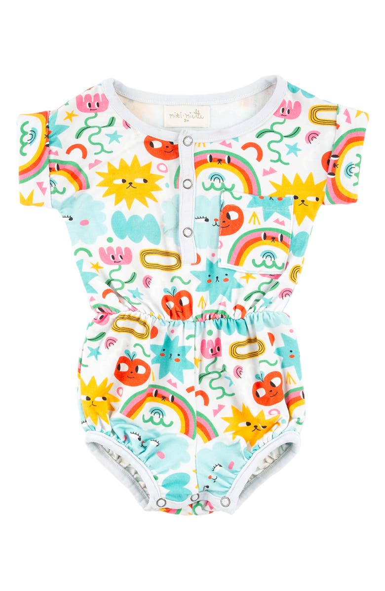 Miki Miette Judy Print Cotton Henley Romper, Main, color, 