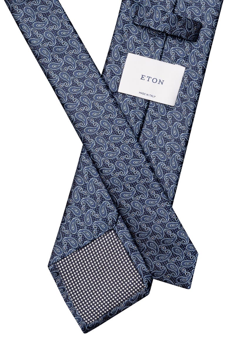Eton Navy Paisley Silk Jacquard Tie, Alternate, color, Navy