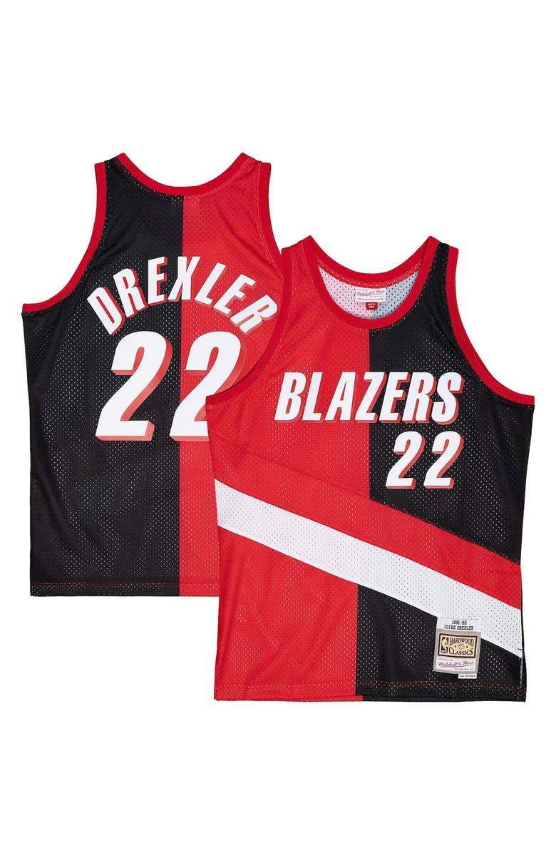 Mitchell & Ness Men's Mitchell & Ness Clyde Drexler Red/Black Portland Trail Blazers Hardwood Classics 1991/92 Split Swingman Jersey, Main, color, 