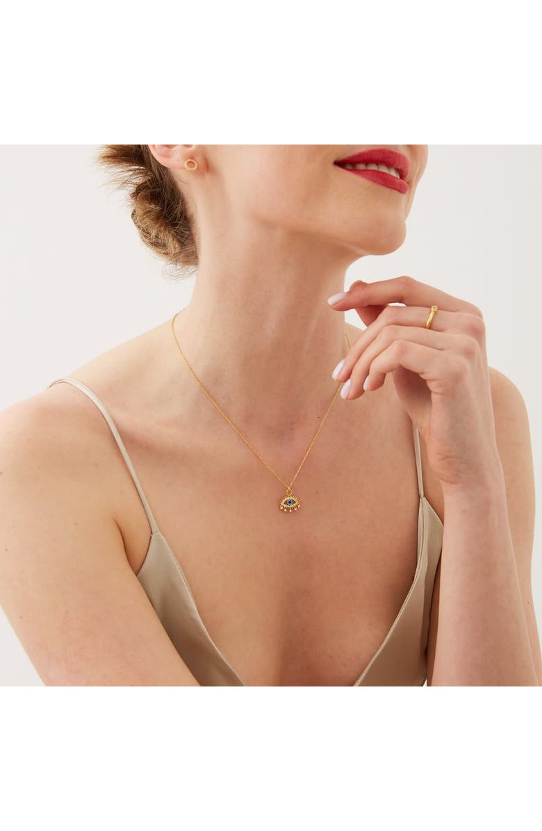 Spero London Evil Eye Blue Eye Eyelash Sterling Silver Pendant Necklace, Alternate, color, Gold