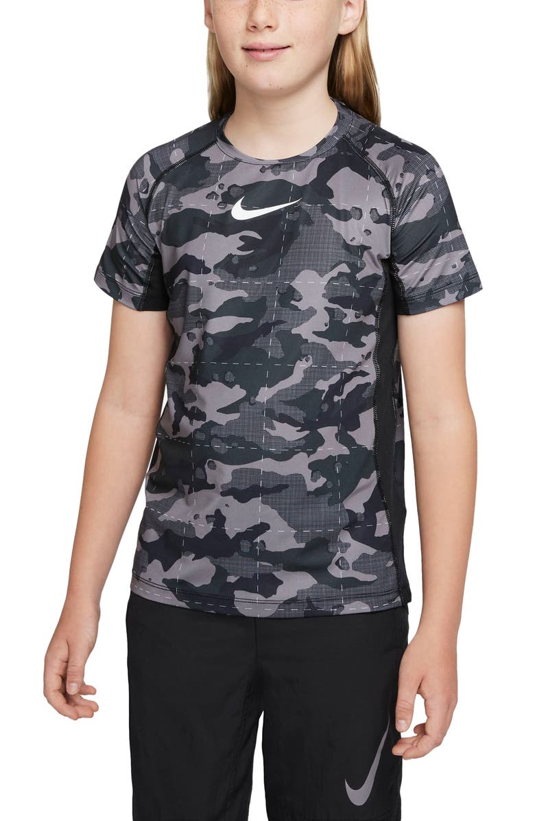 Nike Pro Kids' Dri-FIT Camo T-Shirt, Main, color, 