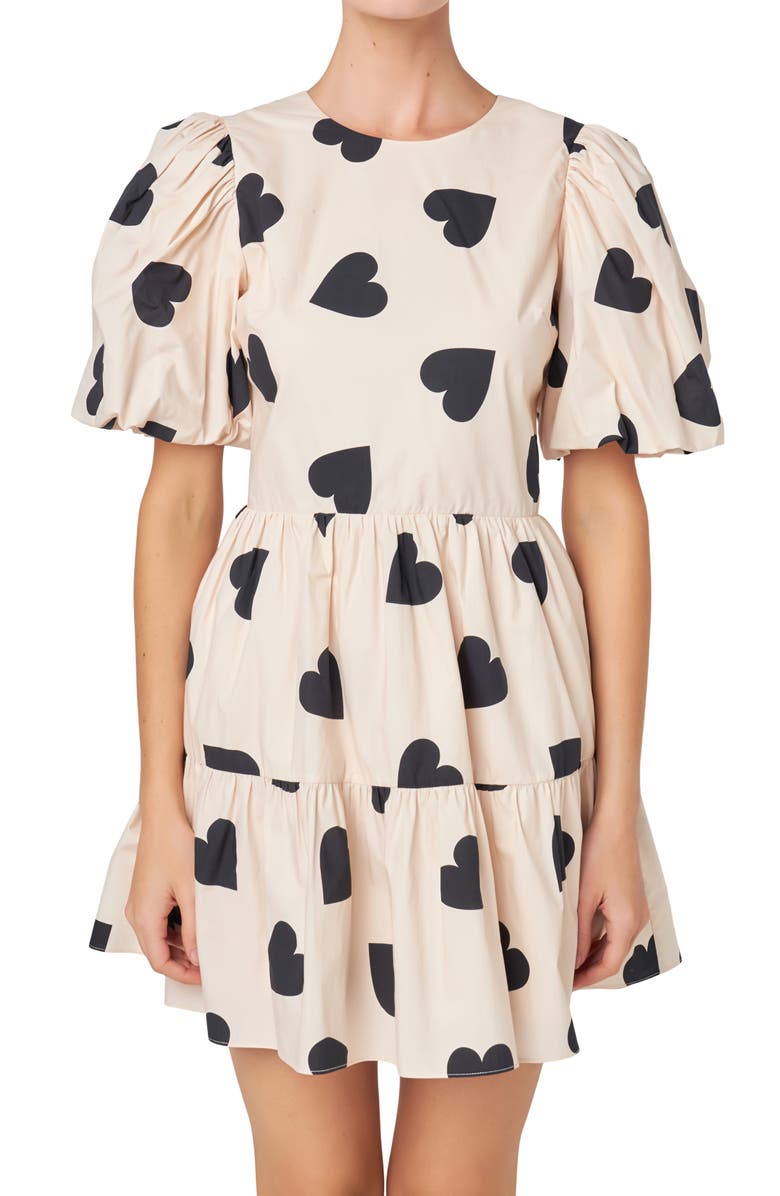 English Factory Heart Print Back Cutout Minidress, Alternate, color,