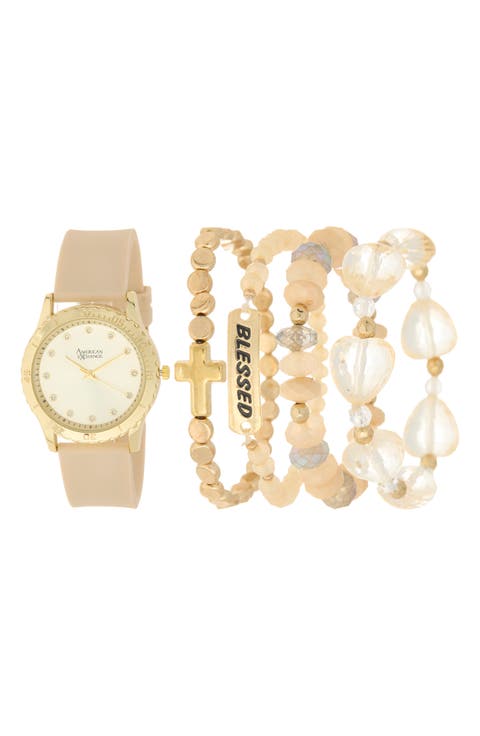 Silicone Strap Watch & Assorted Bracelets Set, 38mm