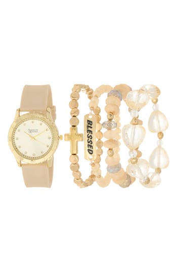 American Exchange Silicone Strap Watch & Assorted Bracelets Set, 38mm In Sand