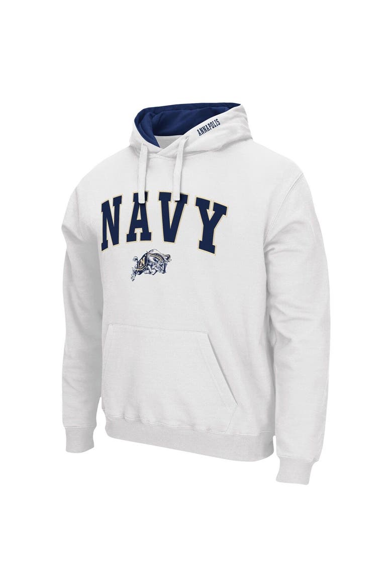Men's Colosseum White Navy Midshipmen Arch & Logo 3.0 Pullover Hoodie, Alternate, color, White