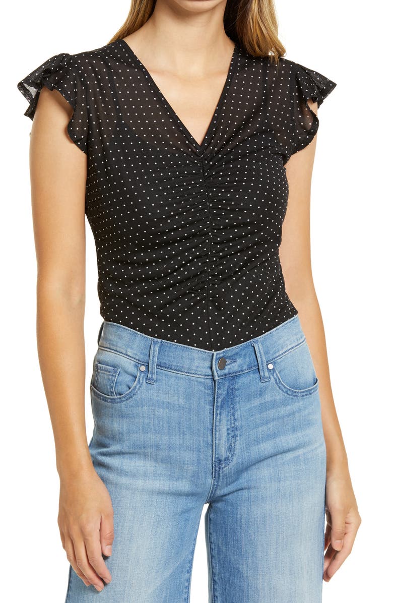 Halogen<sup>®</sup> Ruched Front Mesh Top, Main, color,