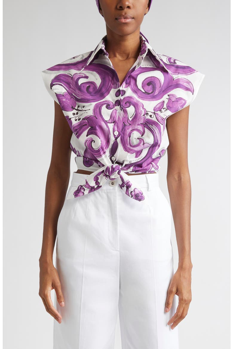 Majolica Print Cotton Poplin Shirt, Main, color, IP3TN MIX MAIOLICA VIOLA