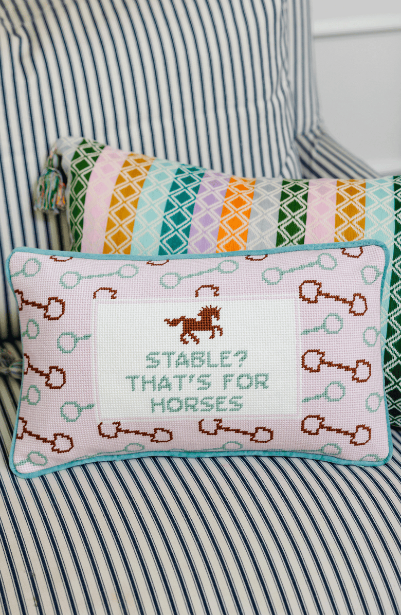 Furbish Studio Stable Needlepoint Pillow, Alternate, color, Stable