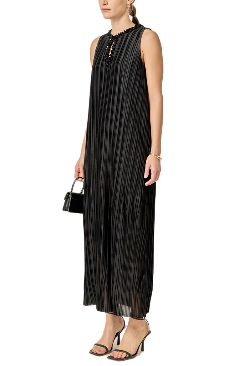 Embellished Plissé Sleeveless Maxi Dress, Alternate, color, BLACK