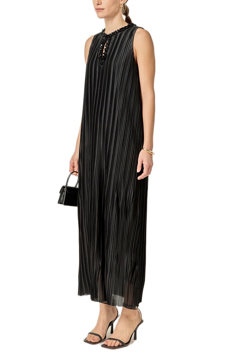 English Factory Embellished Plissé Sleeveless Maxi Dress, Alternate, color, Black