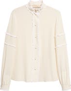 Valentino Lace Ruffle Silk Crêpe de Chine Button-Up Shirt