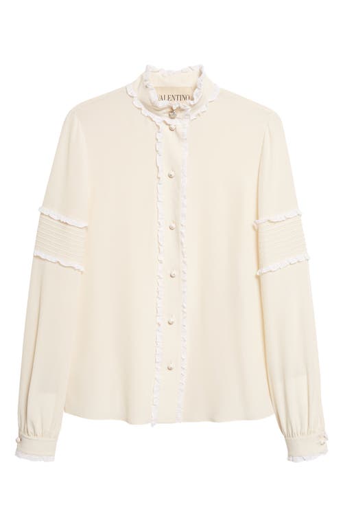 Valentino Lace Ruffle Silk Crêpe De Chine Button-up Shirt In Neutral