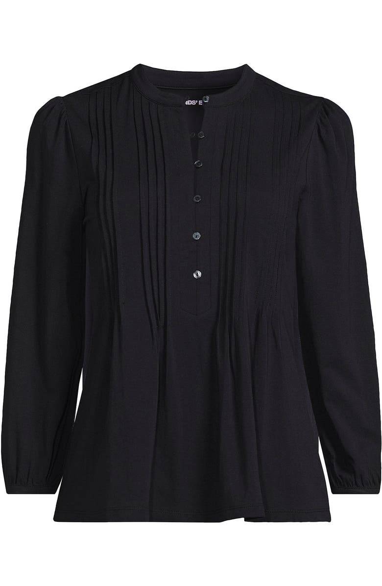 Lands' End Lightweight Jersey Button Pintuck Top, Alternate, color, Black