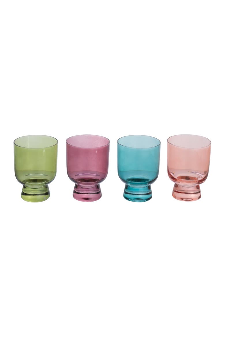 Storied Home Hand Blown Footed Drinking Glasses, 6 Ounces, 4 Assorted Colors, Main, color, Green