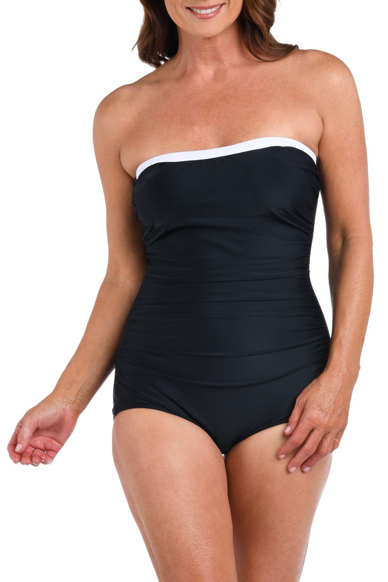 Girl Leg Bandeau One-Piece Swimsuit, Alternate, color, BLACK