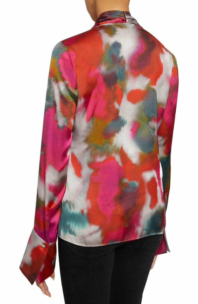 Santorelli AMANDA Long Sleeve Print Blouse with Drop Neck Tie, Alternate, color,