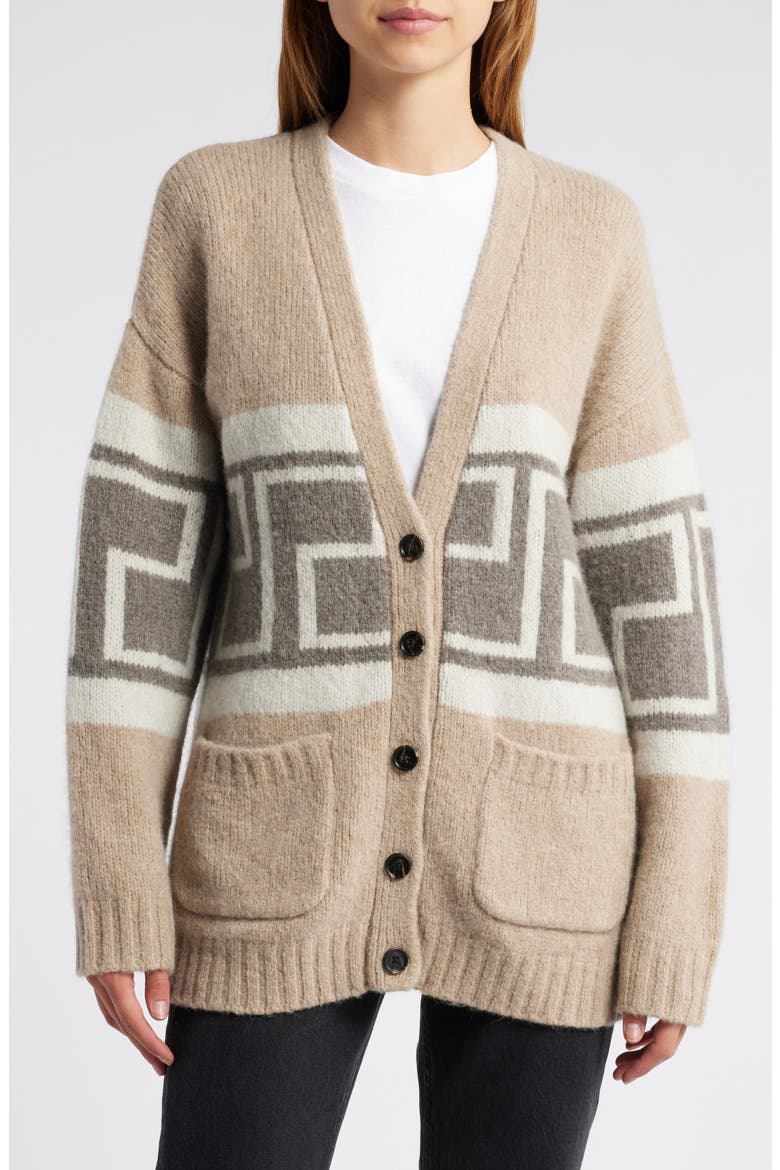 Chelsea Greek Key Wool Blend Cardigan, Alternate, color, ASPEN TRAIL