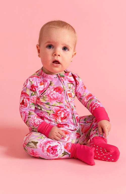 Posh Peanut Francoise Peony Print Fitted Convertible Footie Pajamas In Pink