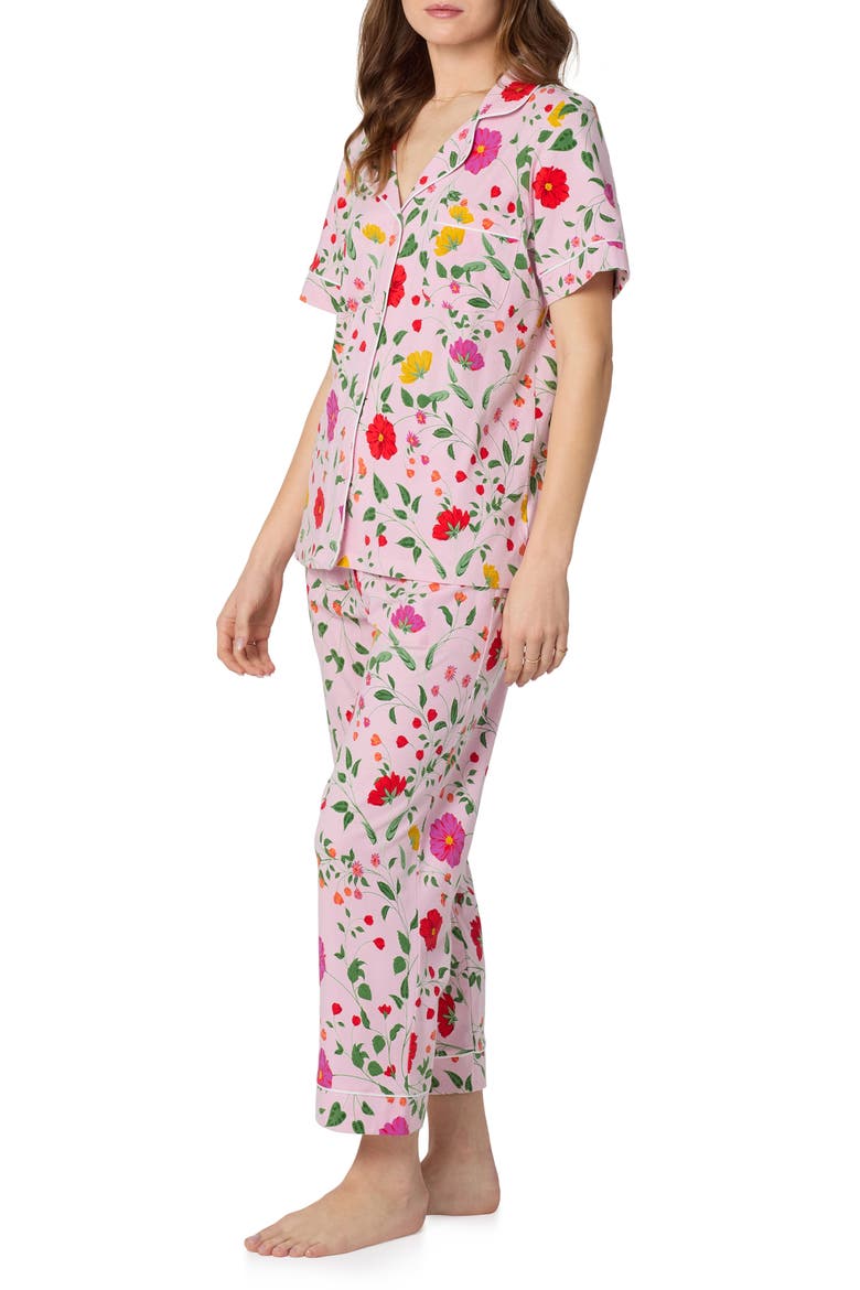 Print Stretch Organic Cotton Crop Pajamas, Alternate, color, SUNLIT FLORA
