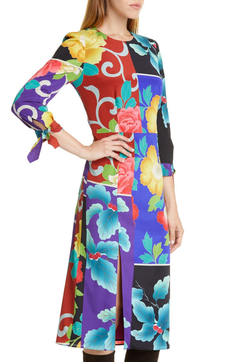 Etro Patchwork Floral Stretch Silk Dress, Alternate, color, 