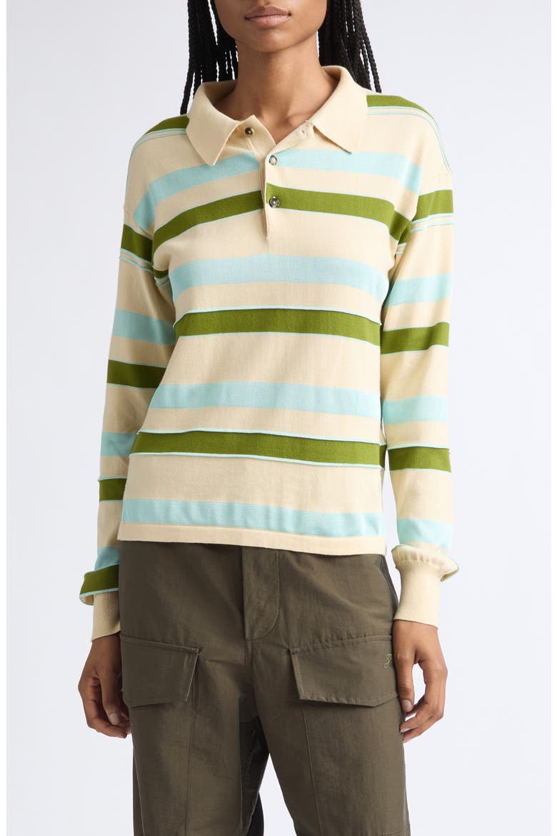 Stripe Long Sleeve Polo, Main, color, IVORY