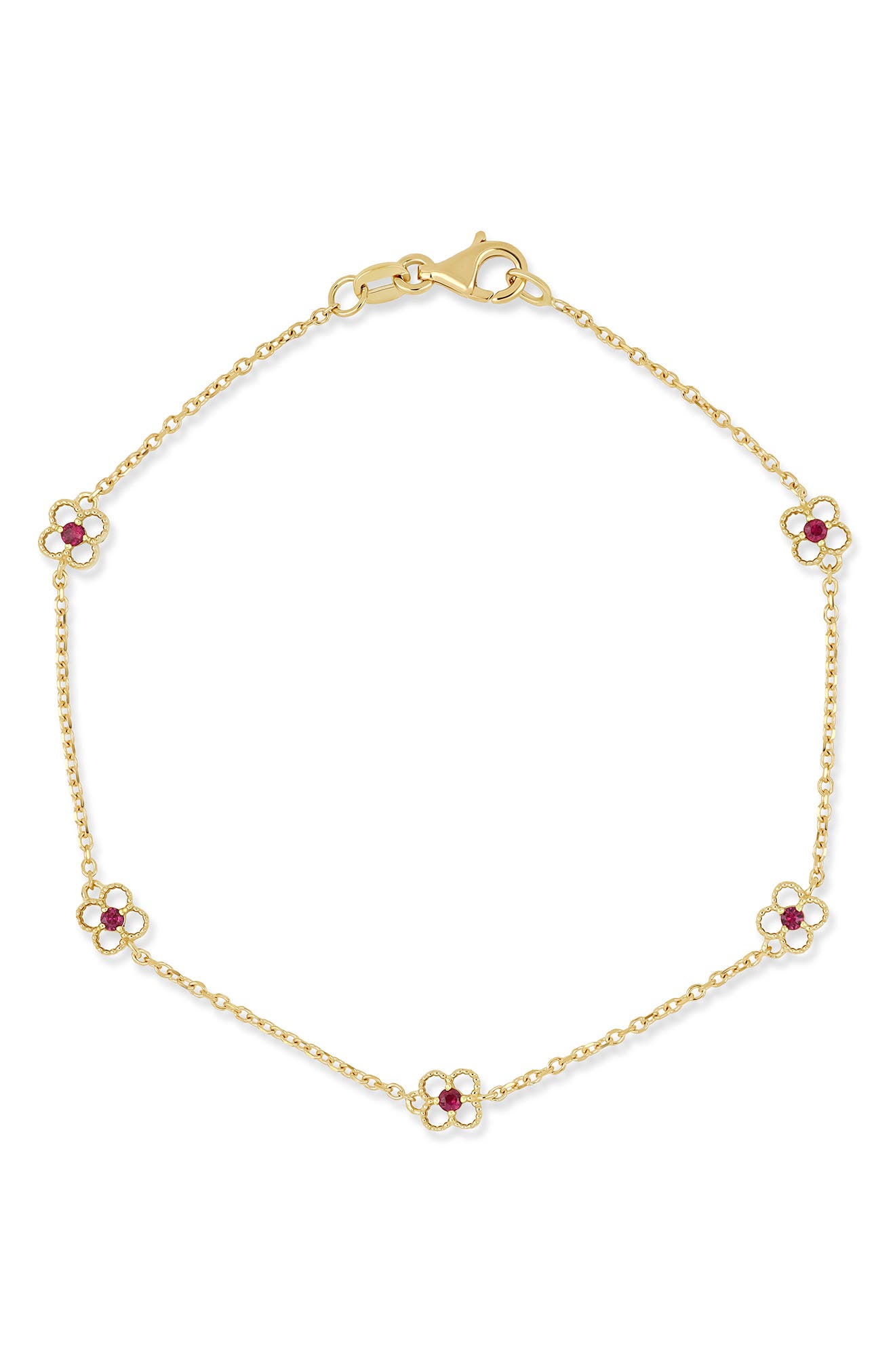 Bony Levy El Mar 18K Yellow Gold Ruby Clover Station Chain Bracelet