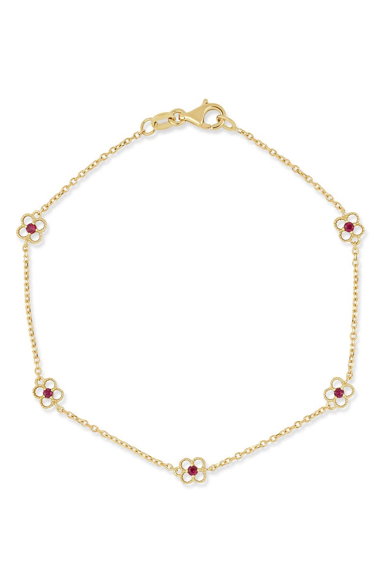 Bony Levy El Mar 18K Yellow Gold Ruby Clover Station Chain Bracelet, Main, color, Ruby/ 18K Yellow Gold