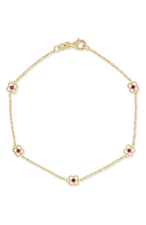 El Mar 18K Yellow Gold Ruby Clover Station Chain Bracelet