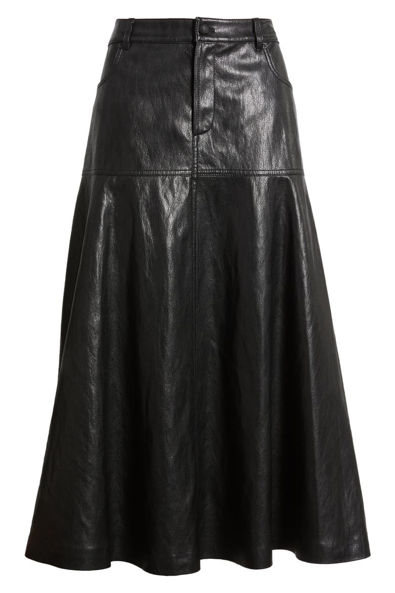 Rhea Faux Leather Midi Skirt, Alternate, color, BLACK