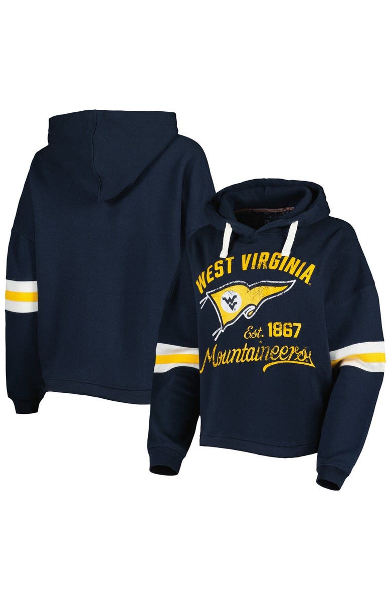 PRESSBOX Women's Pressbox Navy West Virginia Mountaineers Super Pennant Pullover Hoodie, Main, color, Navy